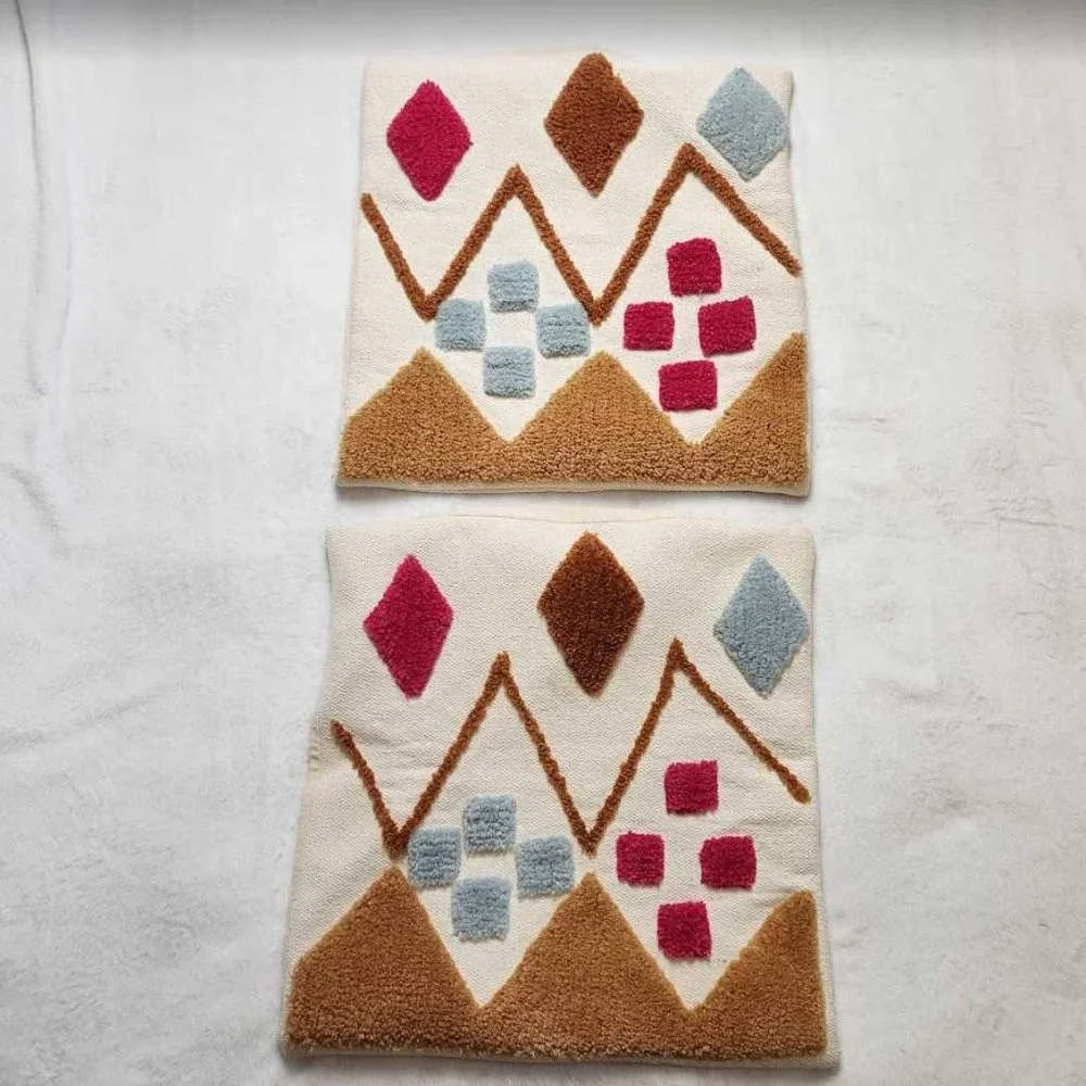 Set of 2 Ikea Brunstarr abstract wool tufted pillowcases throw pillow 20x20